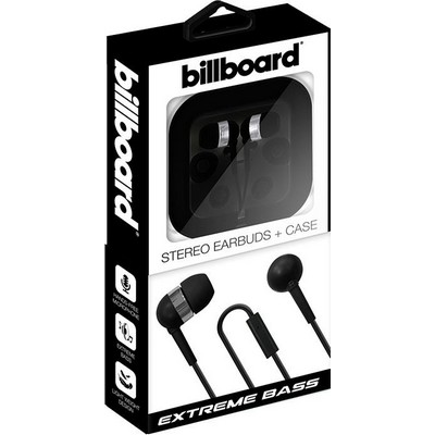 Billboard Black Wired Stereo Earbuds w/Mic & Matching Case