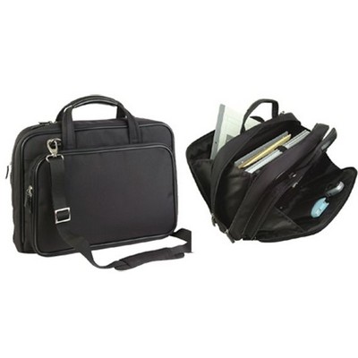 Premier Compucase with Leather Trim and Padded Laptop Pouch 16.5" x 11.5", 840D Nylon