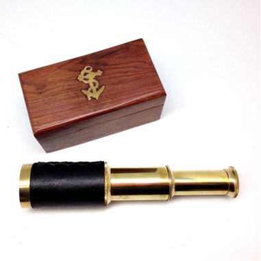 3-Section Brass Telescope in Wood Box/ Power 8X