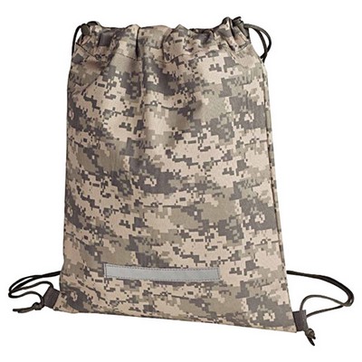 Camo Drawstring Backpack With Reflective Safety Strip