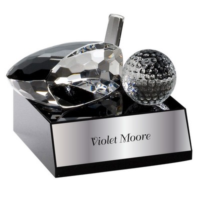 Crystal Golf Ball & Club on Black Base