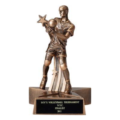 6 ¼" Resin Volleyball Trophy w/Male Figure & Shooting Star