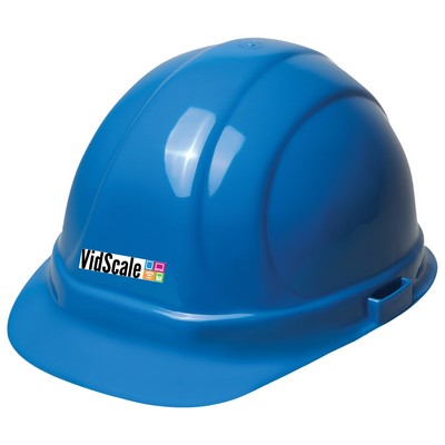 Blue hard hat, six point ratchet suspension