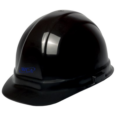 Black hard hat, six point ratchet suspension