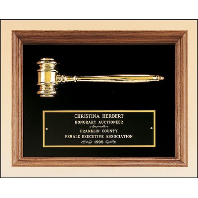 American walnut plaque with Metal Gavel, 10 x 13"