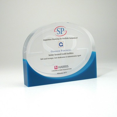 Flat Oval Lucite® Embedment Award w/Base (6" x 4 3/4" x 1")