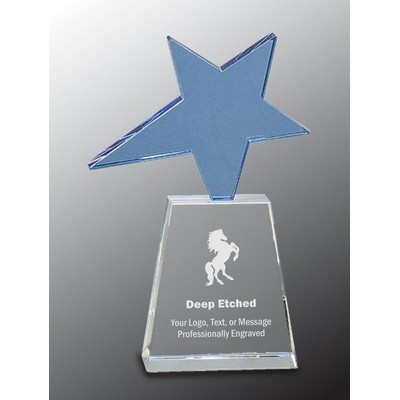 8" Blue Crystal Star Award on Clear Pedestal Base