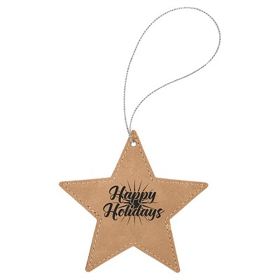 Light Brown Laserable Leatherette Star Ornament, 4"x4"