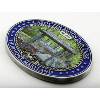 Cast Zinc 3D Challenge coin with Full color UV imprint