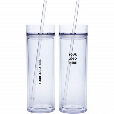 16 Oz. Double Wall Acrylic Tumbler w/Lid & Straw