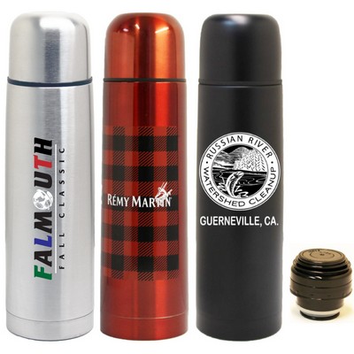 16 Oz. Slim Vacuum Bullet Bottle, Silver, Black or Red Coated