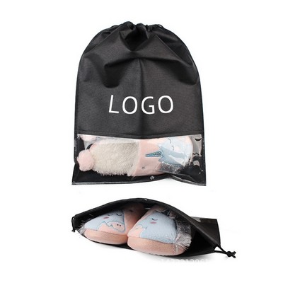 Non Woven Drawstring Shoe Bag With Clear Window Non Woven Drawstring Shoe Bag With Clear Window