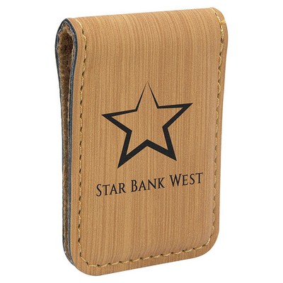 Bamboo Brown Money Clip, Laserable Leatherette