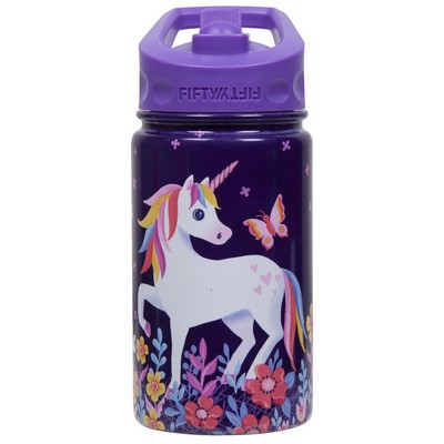 12oz Unicorn Print Kids Bottle with Straw Lid