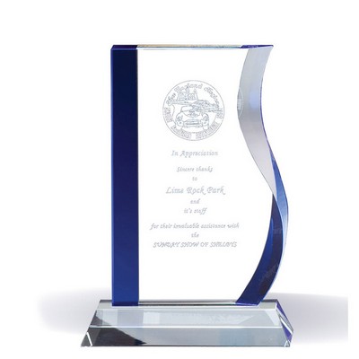 8 ½" Wave Glass Award w/Blue Edges