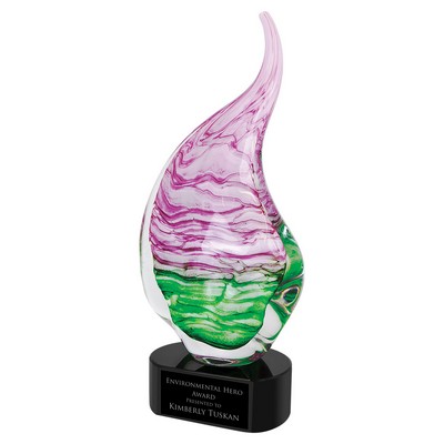 15 1/2" Pink/Green Art Glass Award