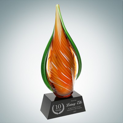 Art Glass Orange Creamsicle Award w/ Black Base