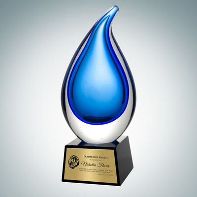 Art Glass Rain Drop Award w/ Gold Plate