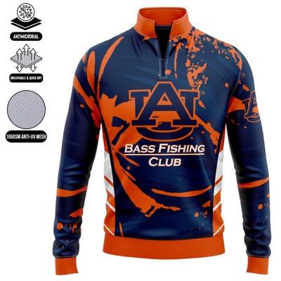 Unisex & Kids' Sublimation Long Sleeve Fishing Quarter Zip T-Shirt - 165G UPF50+ Mesh