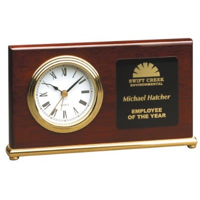 7.5" x 4" Rosewood Piano Finish Horizontal Desk Clock