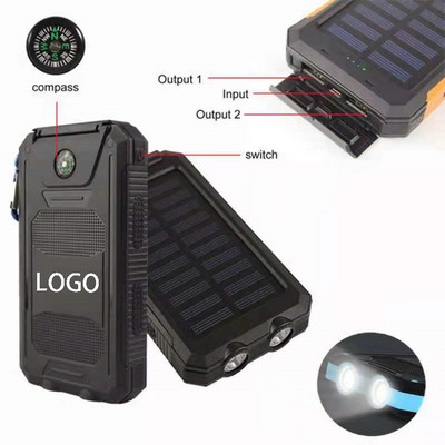 10000mAh Solar Power Bank w/Compass & Carabiner