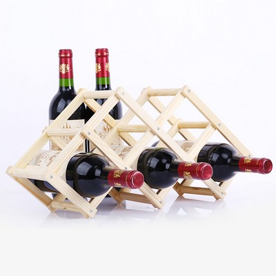 Foldable Wooden Wine Bottle Rack Holds 6 Bottles