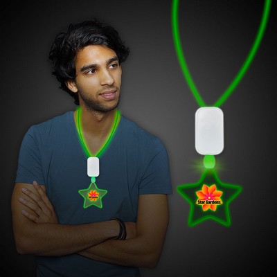 Green Clear Plastic Digi-Printed Necklace w/Star Medallion