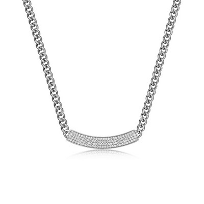 Charles Garnier Sterling Silver "Cuban Link" Curb Chain Link with Diamondlite Bar Necklace - Silver