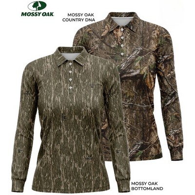 4.4 oz. Mossy Oak® Women's Polyester Interlock Long Sleeve Polo Shirt