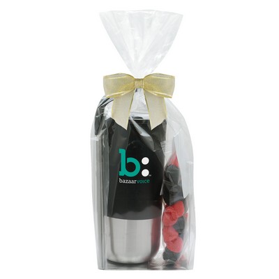 16 Oz. Stainless Steel Tumbler w/Metal Straw Gift Set - Snack Pack w/ Gummy Raspberries & Blackberry