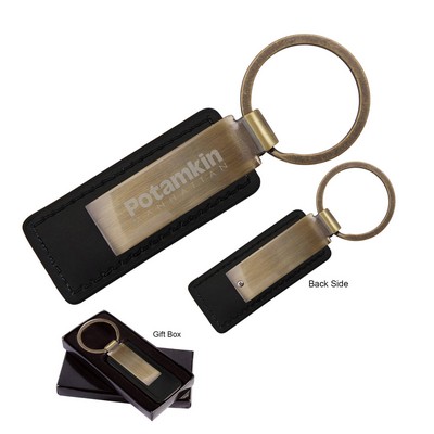 US STOCK Rectangular Metal Matte Key Tag w/Leatherette Strap