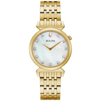 Bulova® Ladies Classic Regatta Slim Gold Watch w/Diamond Mother of Pearl Dial