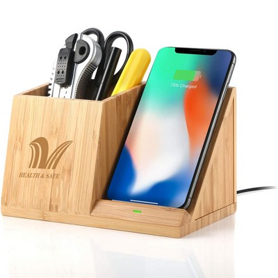 Bamboo Wireless Charger With Organizer