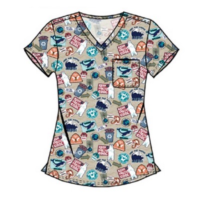 Cherokee® Women's Tuckable Print Scrub Top