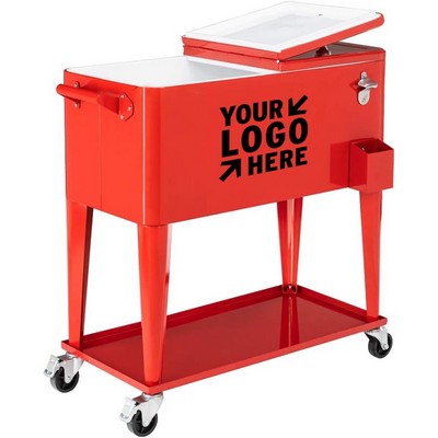 80 Quart/75 L Portable Rolling Cooler Cart with Wheels and Bottom Tray