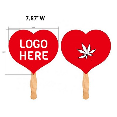 Full Color Imprint Heart Wood Hand Fan (2 Side)