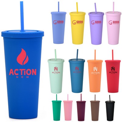 24OZ Skinny Plastic Tumbler with Lids and Straws