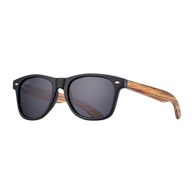 Bodie Eco-Sustainable Polarized Sunglasses w/Matte Onyx & Zebra Wood Frame