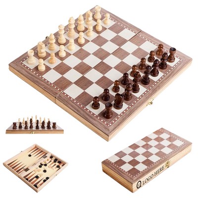 Folding Wooden Chess Checkers Set