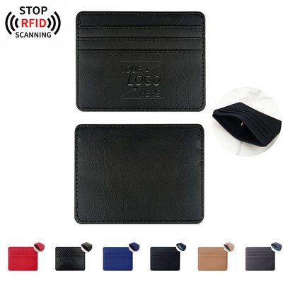 RFID Blocking Leather Card Holder with 3 Slots and Pocket