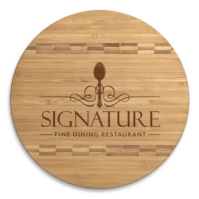 Small Round Bamboo Cutting Board W/Butcher Block Inlay