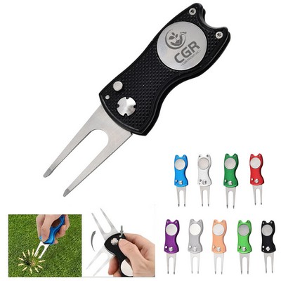 Golf Divot Repair Tool with Magnetic Button