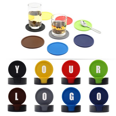 6 Piece Silicone Non-Slip Insulated Coaster With Holder