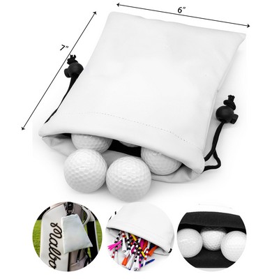 Golf Valuables Pouch Leather Golf Tee Pouch with Drawstring Closure Golf Ball Handbag