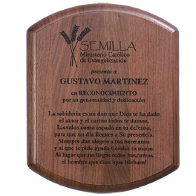 Genuine Walnut Satin Finish Curved Edge Plaque, 9"x12"