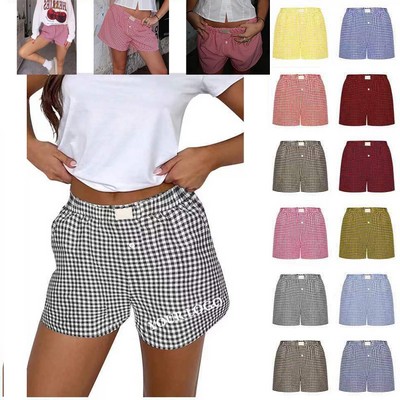 Womens Y2K Lounge Shorts Gingham Boxer Shorts