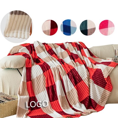 Flannel Throw Plaid Blanket With Strip