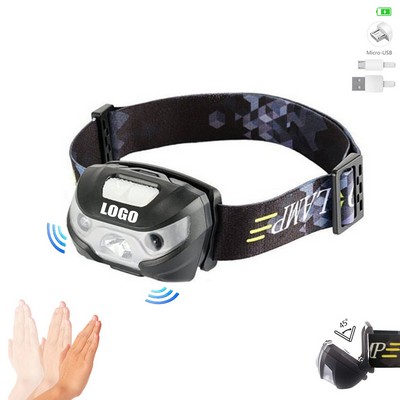 Rechargeable LED Headlamp Adjustable with Manual & Motion Sensor