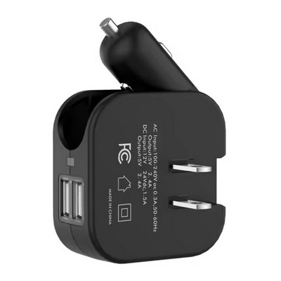 Dual Port USB Wall Car Charger with Folding Plug