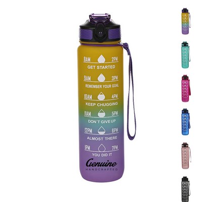 32oz Sports Water Bottle with Time Marker and Leak-Proof Flip